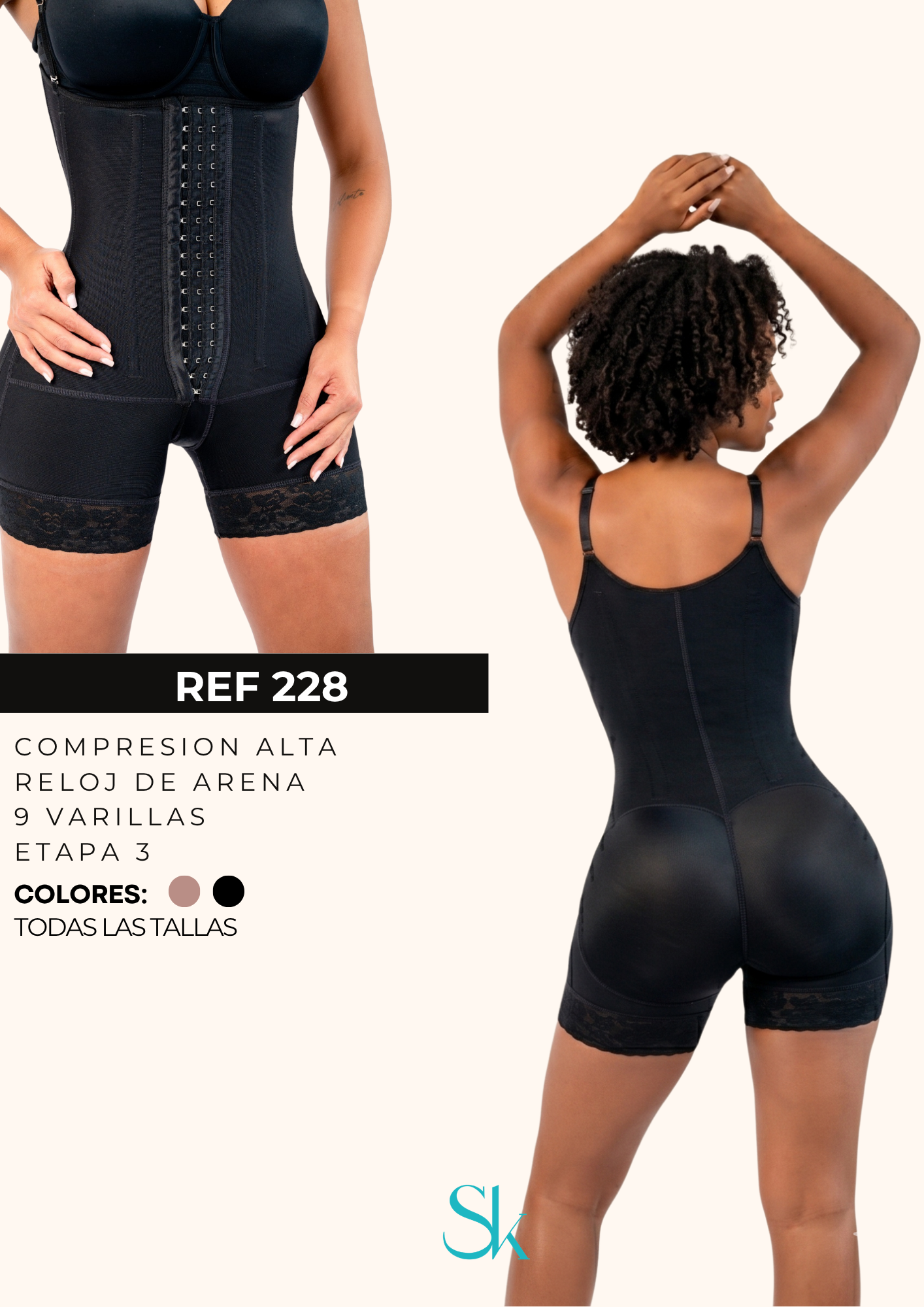 Faja de Compresion Alta Reloj de Arena con Varillas - Ref: 228-1